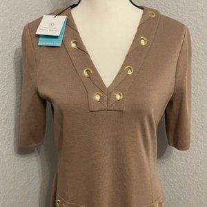 Ming Wang short sleeve grommet lacing dress - Soft Knit - S -  NWT